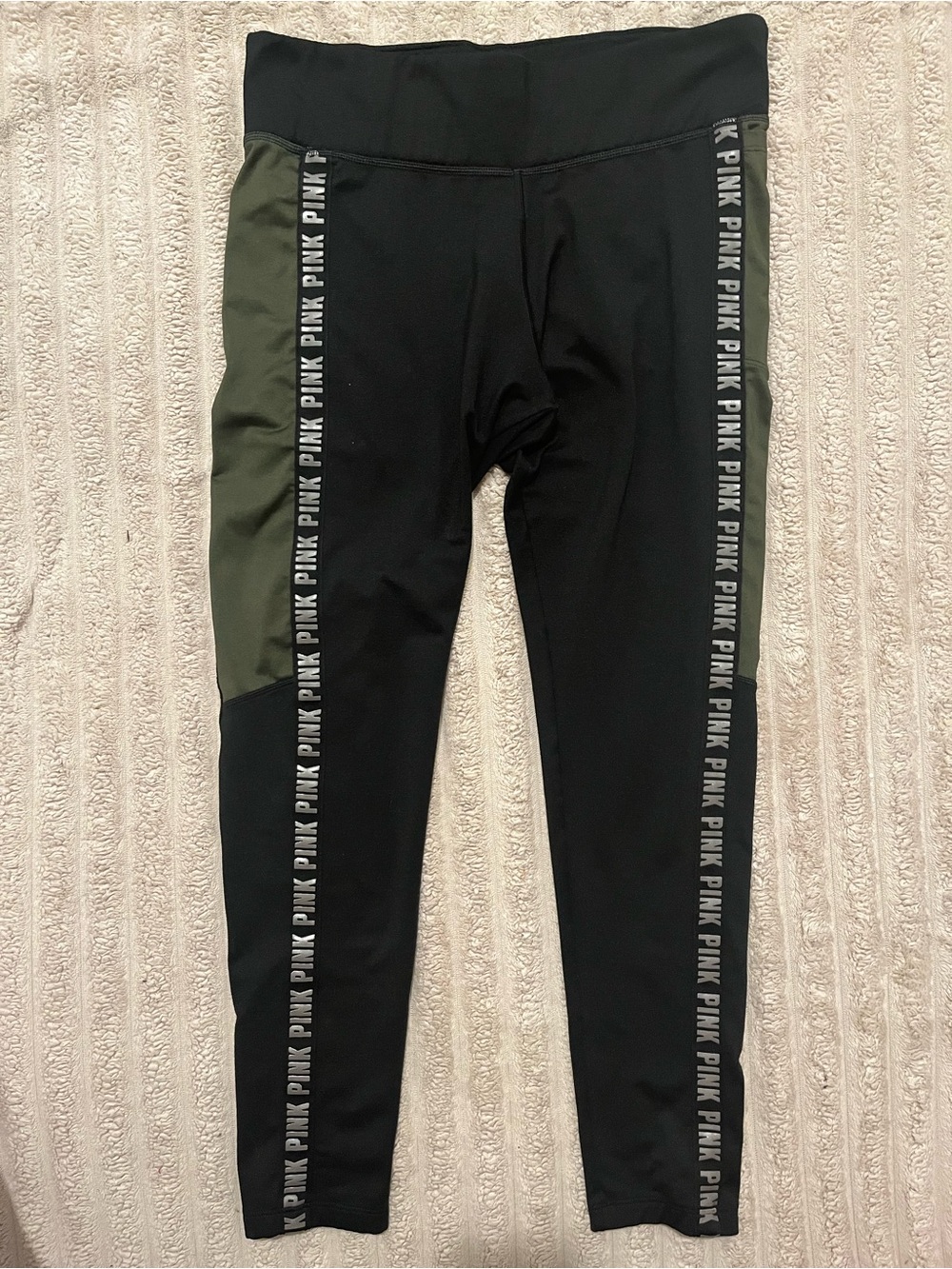 PINK Victoria's Secret Black Joggers with Olive Side Panel